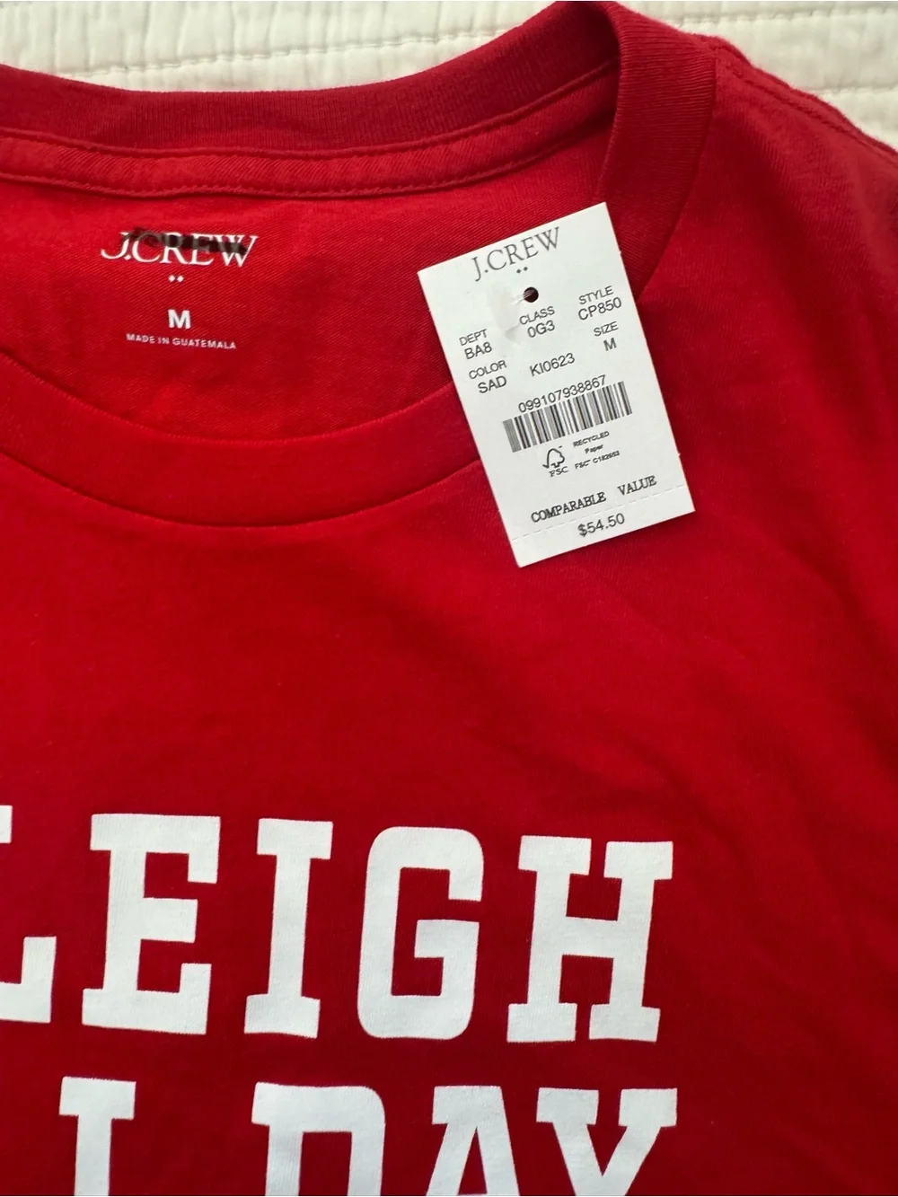 New! J. Crew 100% Cotton Sleigh All Day Graphic Long-Sleeve Top Red